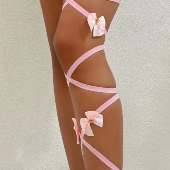 Pink Bow Leg Garter Ribbon Accessory - Picture 4 of 5